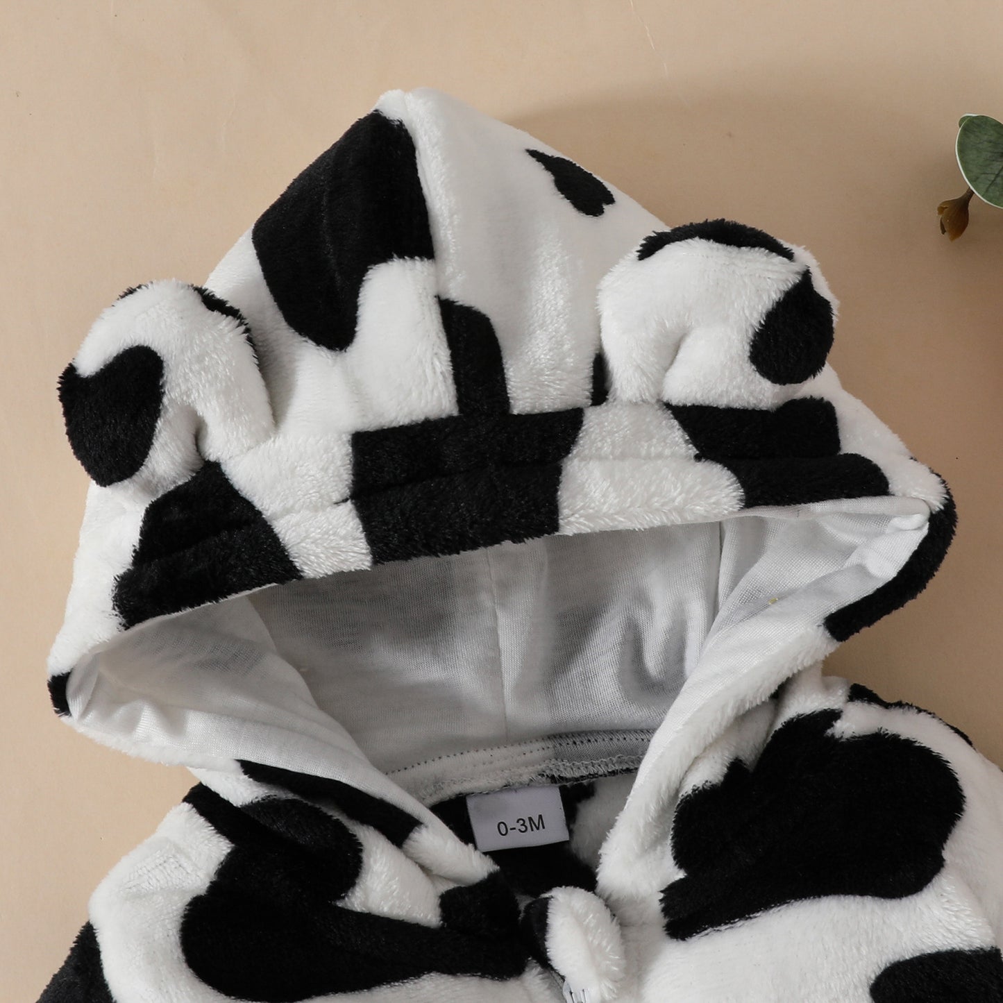 Baby Fur Hooded Romper Love Affixed Cloth Embroidered Cow Stripes Casual Zipper Long Type Crawling Suit